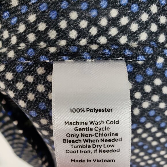 Talbots Split Neck Popover Blouse Black Blue Chevron Dot Stripe Womens Size L - Picture 6 of 6